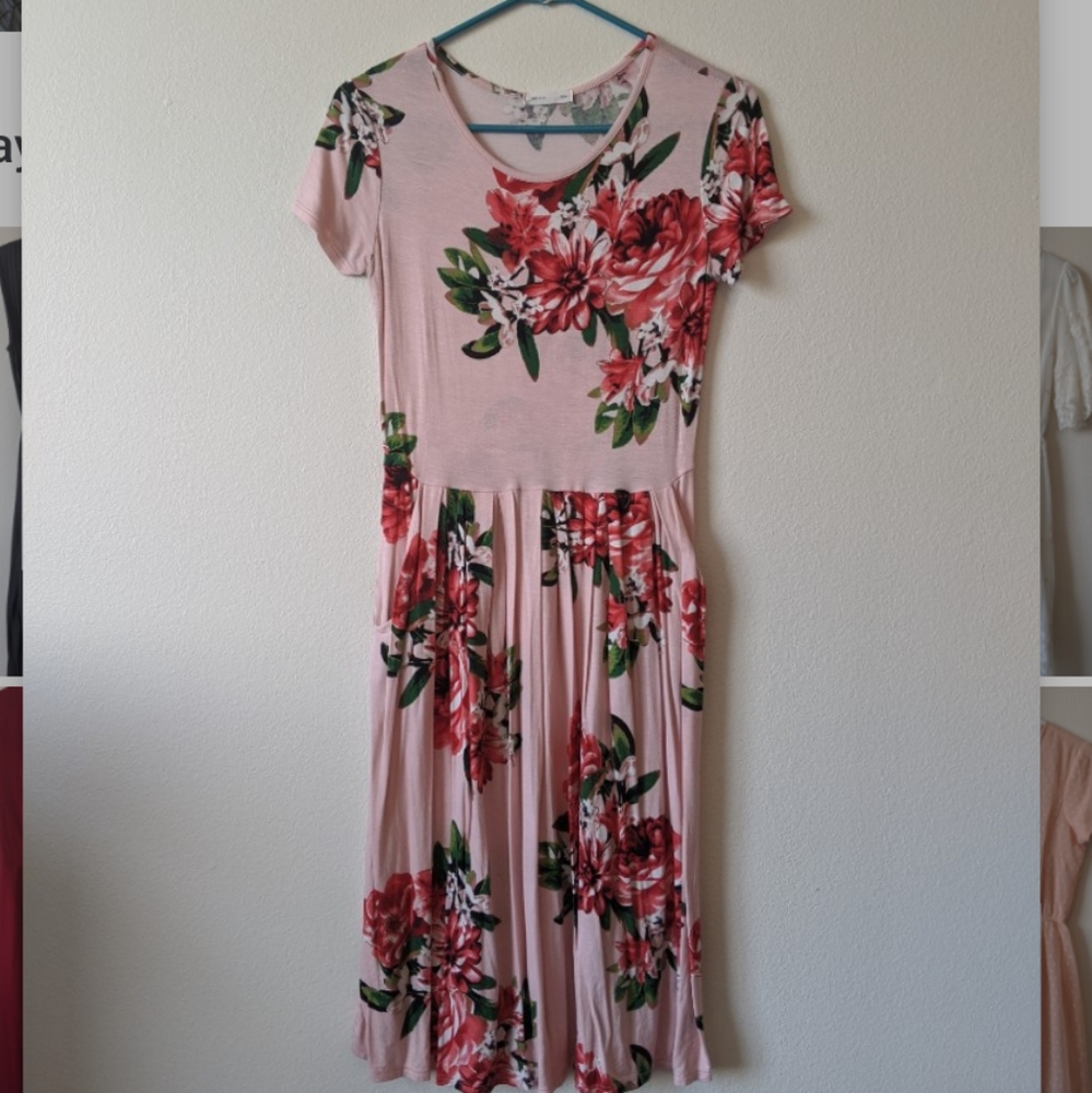 Floral dress with pink base